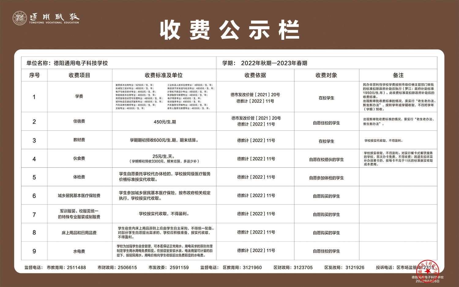 民办学校收费备案相关资料