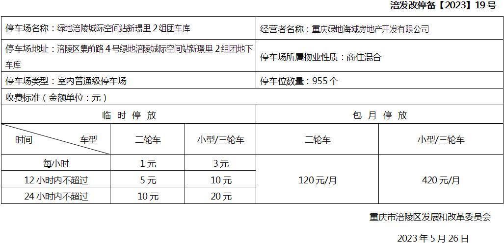 车库收费没备案重庆